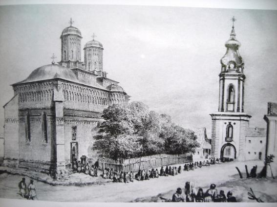 Biserica „Trei Ierarhi”, acuarelă de J. Rey, sec. al XVIII-lea, Cabinetul de stampe al Bibliotecii Academiei Române